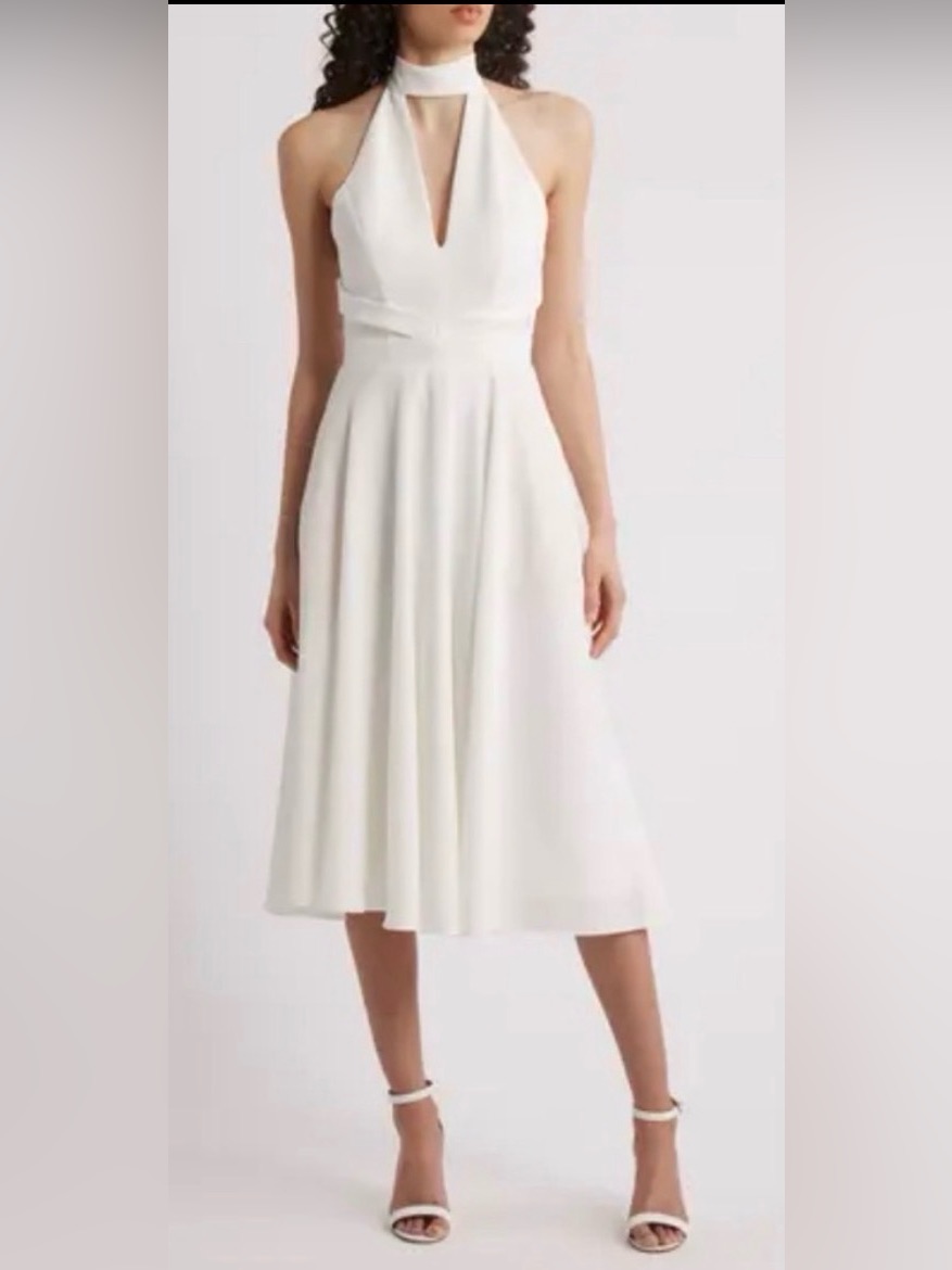 Black Halo Caelith Halter Elegant White Midi Dress Size 12